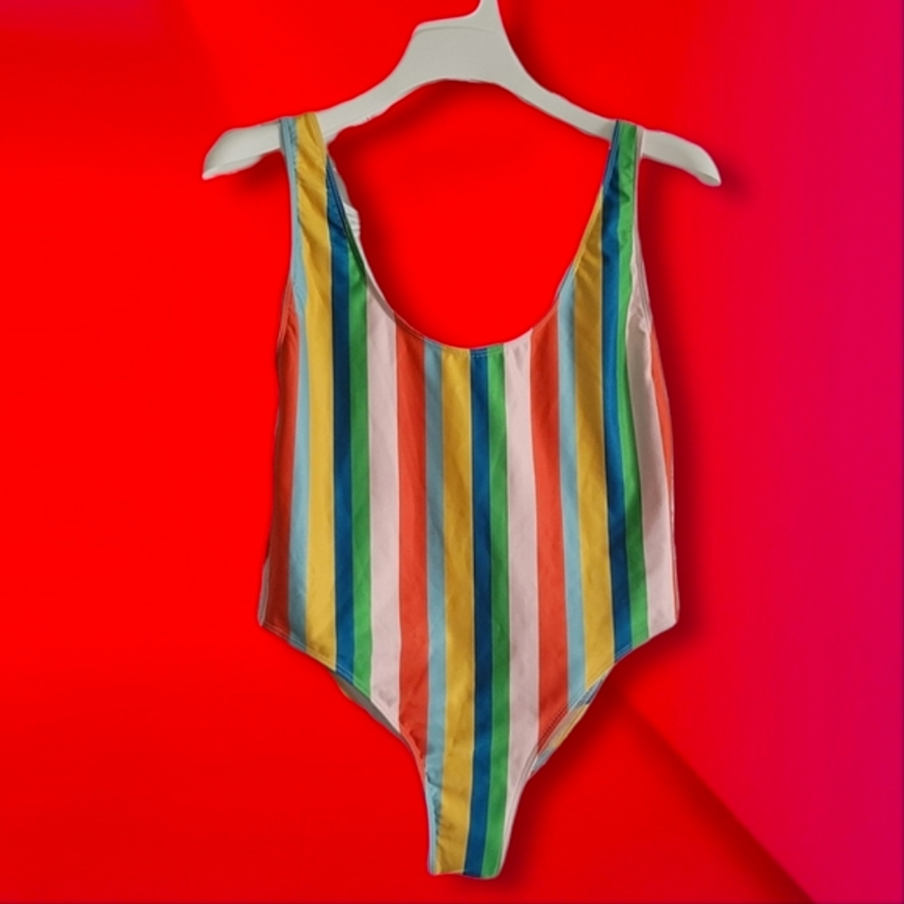 Zara Striped Multicolor Rrtro Style Rainbow Colorful One Piece Swimsuit